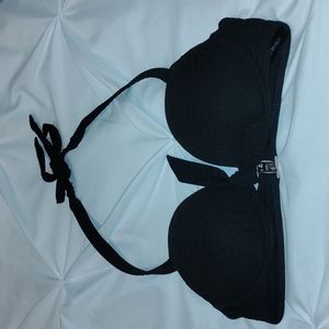 Super push up black halter padded bikini top with underwire size 32b